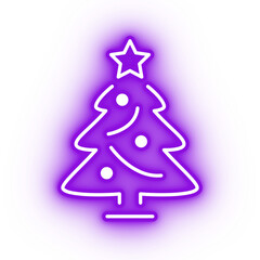 Fototapeta na wymiar Neon purple christmas tree icon, christmas tree on transparent background