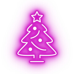 Fototapeta na wymiar Neon pink christmas tree icon, christmas tree on transparent background