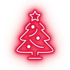 Neon red christmas tree icon, christmas tree on transparent background