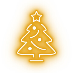 Neon yellow christmas tree icon, christmas tree on transparent background