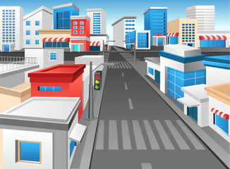 Flat 3d concept isometric illustration lanscape perspective modern city street corner