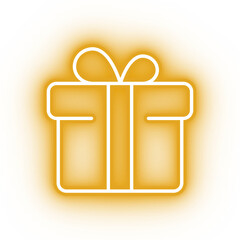 Neon yellow gift box icon, present on transparent background