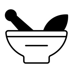 Trendy icon mortar and herbal medicine