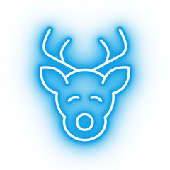 Neon blue reindeer icon, reindeer on transparent background