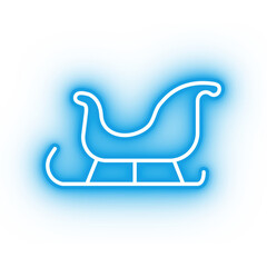 Neon blue sleigh, christmas sleigh on transparent background