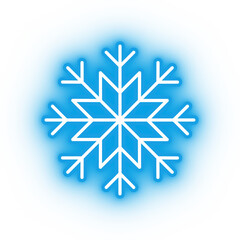 Neon blue snowflake icon, snowflake on transparent background