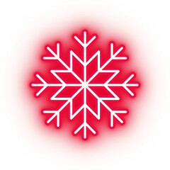 Neon red snowflake icon, snowflake on transparent background