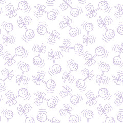 doodle pattern, background with cake pops for a cafe, cafeteria, children's holiday on a white background with purple, lilac lines