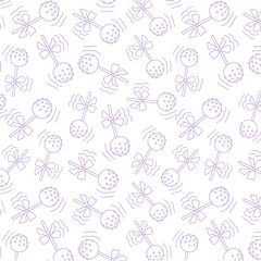 doodle pattern, background with cake pops for a cafe, cafeteria, children's holiday on a white background with purple, lilac lines