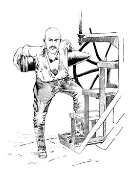 A hand drawn illustration depicting a stance of Seyid Corporal, a Turkish hero who was in &Ccedil;anakkale during World War I. Charcoal drawing technique or engraving.