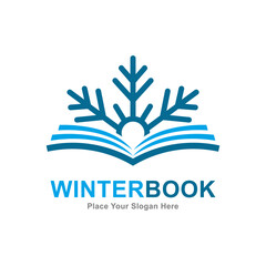 Winter book logo vector template. Suitable for business, education, novel, snowflake symbol