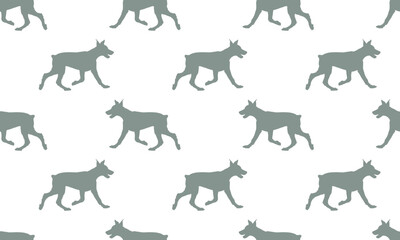 Seamless pattern. Running doberman pinscher puppy isolated on white background. Dog silhouette. Endless texture. Design for wallpaper, fabric, decor.