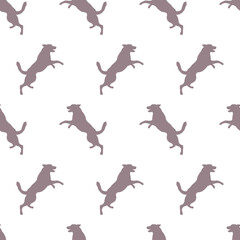 Seamless pattern. Jumping east european shepherd puppy isolated on white background. Dog silhouette. Endless texture. Design for wallpaper, fabric.