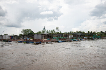 Floating Fish Farm on the Mekong River