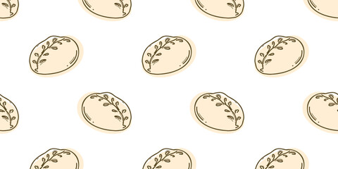 Seamless pattern with pyanse. Traditional Korean steamed buns with vegetable and meat. Flat and doodle vector illustration