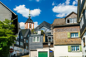 Fototapeta na wymiar Traditional German slate houses in Siegen - North Rhine-Westphalia, Germany