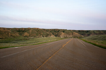 road in the Alberta badlands