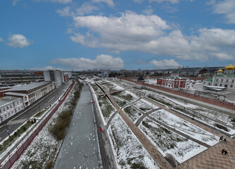 Fototapeta na wymiar panoramic view from a drone on the historical part of the city of Tula on a winter day