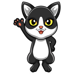 Cute black smoke cat cartoon waving hand