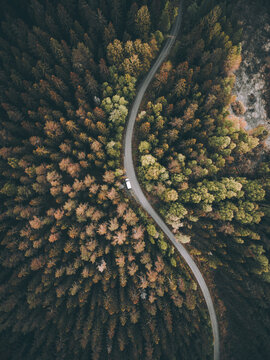 Drone View of Car parked on Forest Road, Gysinge, Sweden