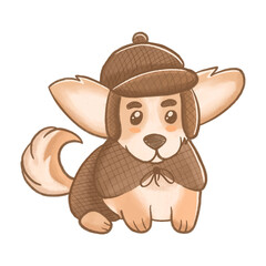 Cute corgi dog in detective outfit illustration
