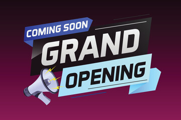 coming soon grand opening word concept vector illustration with megaphone and 3d, web, mobile app, poster, banner, flyer, background, gift card, coupon, label, wallpaper	