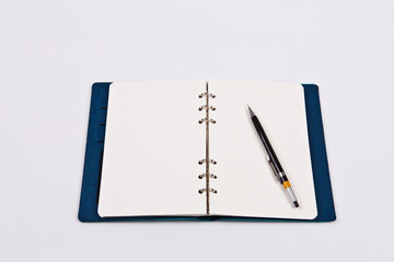 A pen is placed on a diary of blank notes, against the background. You can change the background to any image you want.