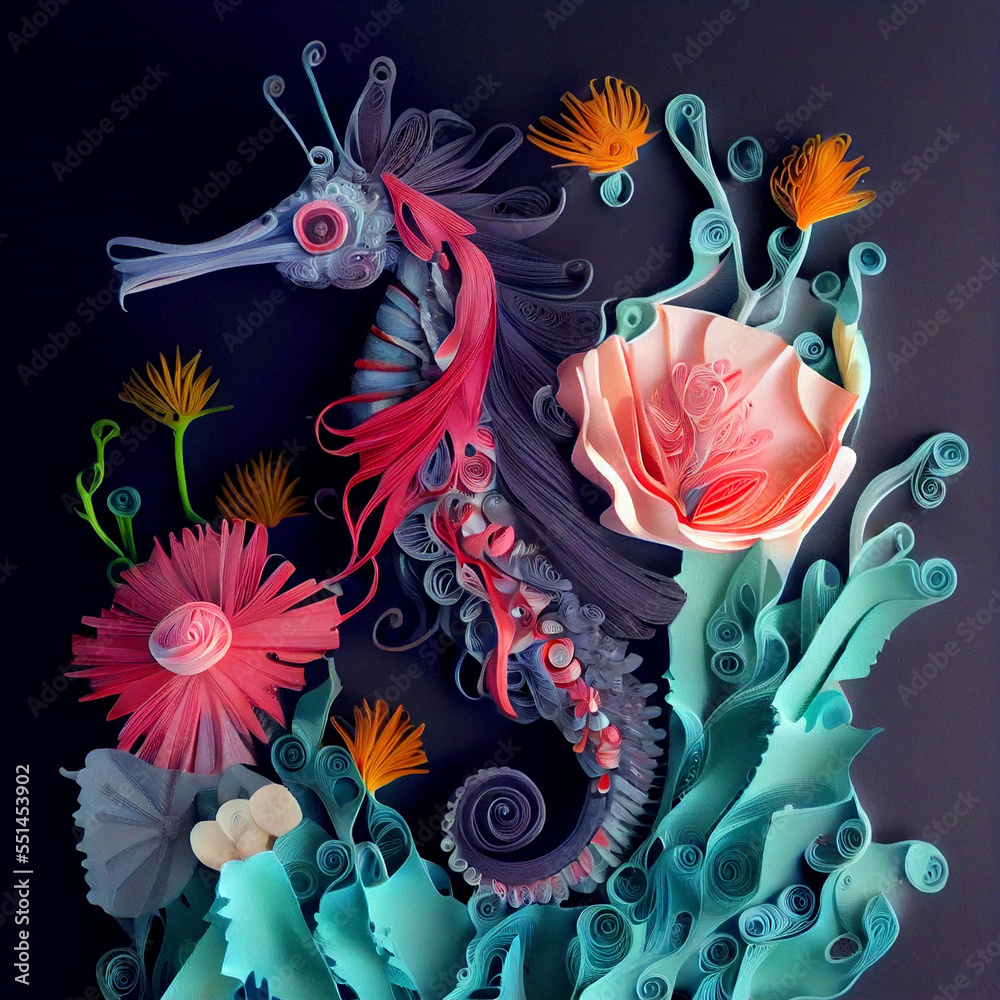 Wall mural Paper Cut Design of Colorful Underwater World. Generative AI