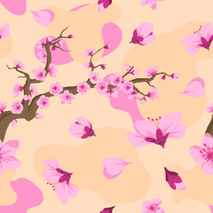 Cherry blossom tree branches and flowers vector