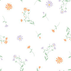 Floral seamless vector pattern. Cute background in a small flower. Multicolored botanical print. Wildflowers. Flower meadow.
