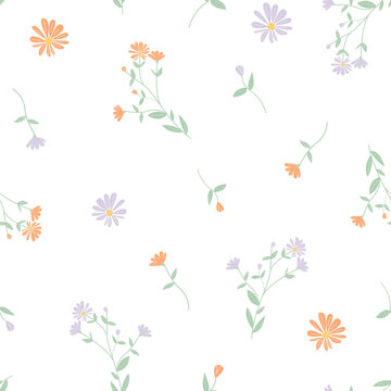 Floral seamless vector pattern. Cute background in a small flower. Multicolored botanical print. Wildflowers. Flower meadow.