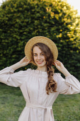 Young couple in love outdoor.Stunning sensual outdoor portrait of young stylish fashion couple posing in summer in field