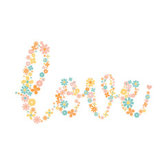 Pastel cute flower decorated on valentine word with heart shape set for decoration of valentine or wedding card