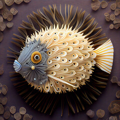 Close up of Puffer Fish on Blue Background