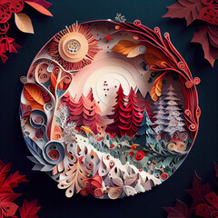 Colorful Christmas  Illustration with  Forest