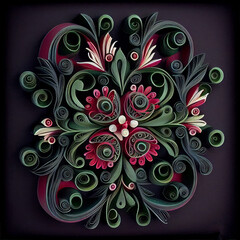 Paper Design in Style of Rosemaling , Norwegian Rose Painting 