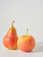 Green pear with a leaf isolated on white. Pear Clipping Path. Professional studio photo