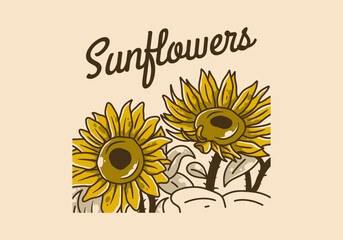 Vintage art illustration of sunflowers