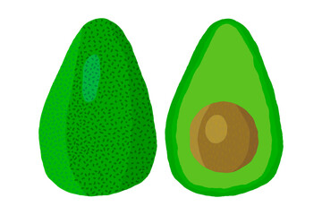 A cute hand drawn avocado - the whole and a half. Good for any project.