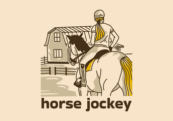 Fototapeta na wymiar Vintage art illustration of woman is riding a horse