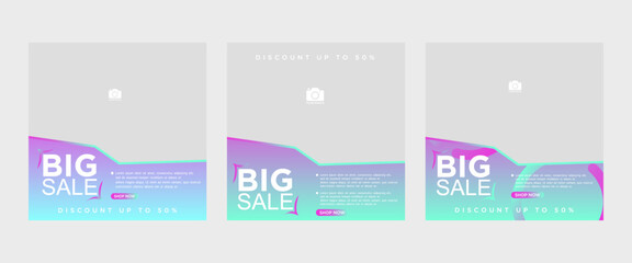 Elegant color gradient fashion social media post banner template set, promotion, discount, big sale