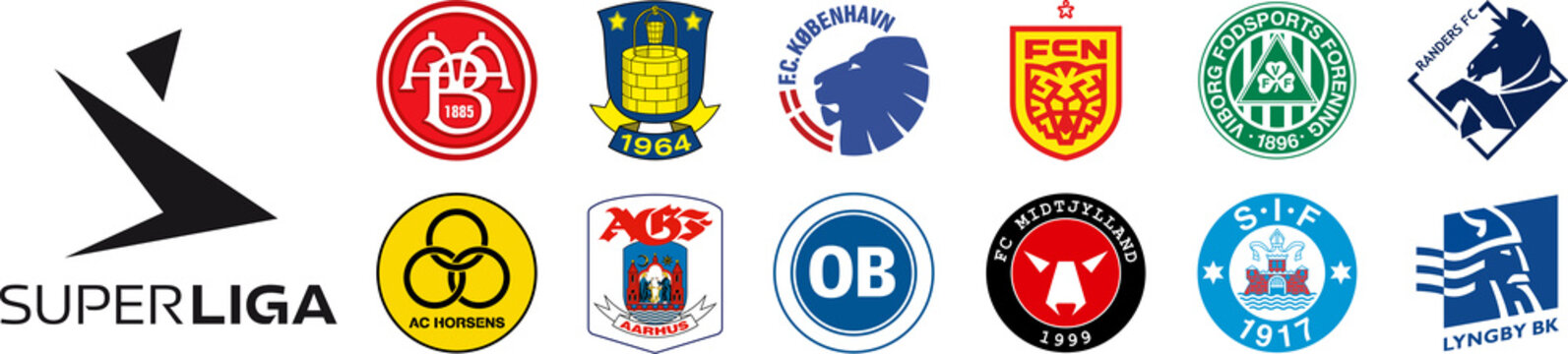 Danish Superliga 2022-2023. Brondby IF, FC Copenhagen, Lyngby Boldklub, FC Midtjylland, FC Nordsjaelland, Odense Boldklub, Randers FC, Silkeborg IF etc. Kyiv, Ukr - Dec 5, 2022