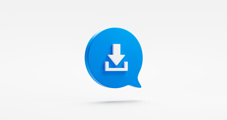 Download arrow 3d icon downloading interface isolated on white background of blue speech bubble message symbol concept or load online file storage folder and save document cloud internet browser sign.