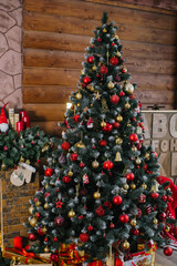 Christmas tree decorated with red and gold balls