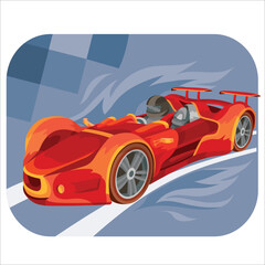Obraz na płótnie Canvas red racing car on a fast track, cartoon illustration, vector,