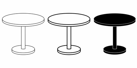 outline silhouette circle table icon set isolated on white background