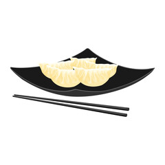 gyoza on a square plate. Vector illustration of traditional asian cuisine.Food illustration