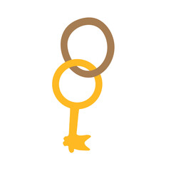 Hand holding golden key. Key takeaways design. Clipart image isolated on white background