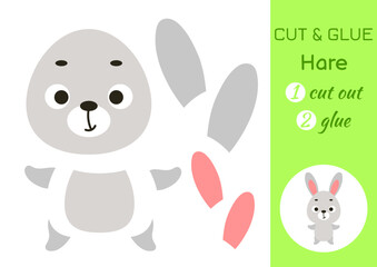 Cut and glue paper little hare. Kids crafts activity page. Educational game for preschool children. DIY worksheet. Kids art game and activities jigsaw. Vector stock illustration