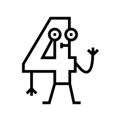four number character line icon vector. four number character sign. isolated contour symbol black illustration